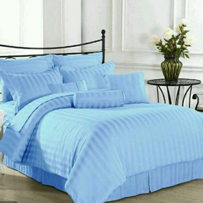 Lucifer 280 TC Cotton Double Striped Flat Bedsheet(Pack of 1, Sky)