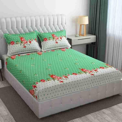 rivek Polycotton Double Flat 300 TC Floral Bedsheet(Pack of 1, Green Dot)