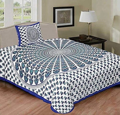 MAGITEXT 144 TC Cotton Single Printed Flat Bedsheet(Pack of 1, Blue)