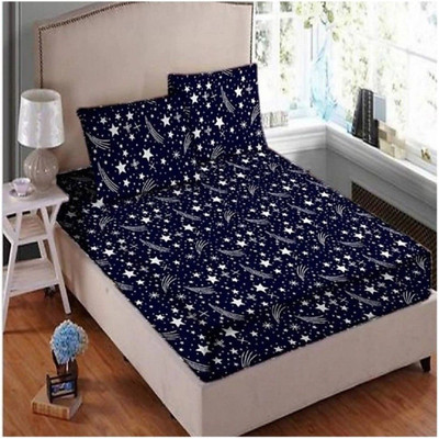 Aciloc Polycotton Double Flat 180 TC Printed Bedsheet(Pack of 1, Blue)
