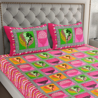 BharatLinen Polyester Double Flat 144 TC Jaipuri Prints Bedsheet(Pack of 1, Pink)