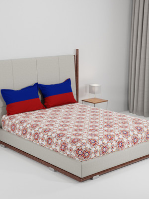 MYTRIDENT Cotton Queen Flat 144 TC Floral Bedsheet(Pack of 1, Majestic Mandala Red)