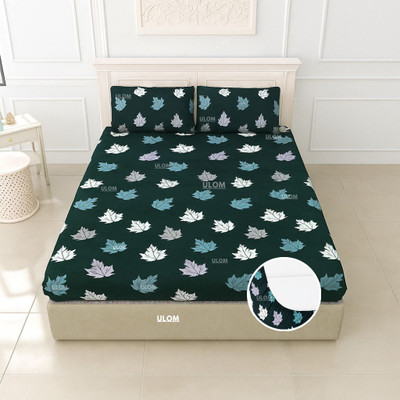 NIDIF Woolen Double Fitted (Elastic) 350 TC Floral Bedsheet(Pack of 1, lo-779)