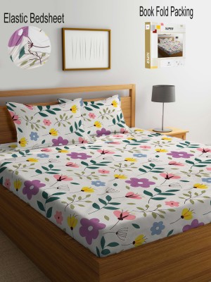 Klotthe 300 TC Polycotton Double Printed Fitted (Elastic) Bedsheet(Pack of 1, FloralMulti)