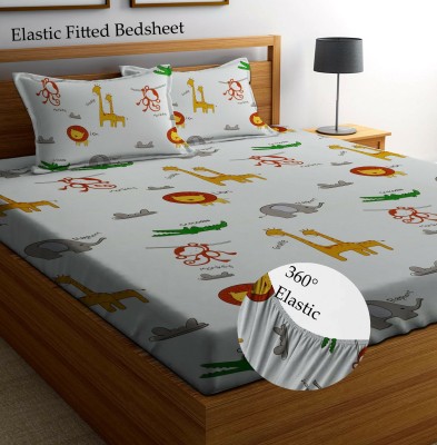 Amrange 210 TC Microfiber King Animal Fitted (Elastic) Bedsheet(Pack of 1, Cream)