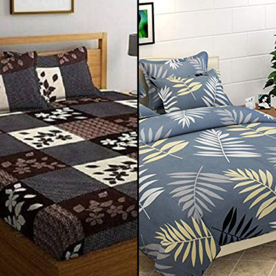 Decent Home 220 TC Microfiber Double Printed Flat Bedsheet(Pack of 2, Multicolor 2)