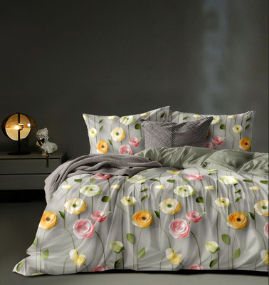 Harsh Enterprises Cotton Super King Flat 250 TC Floral Bedsheet(Pack of 1, Grey)