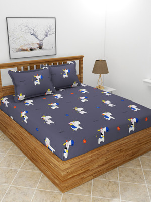 MORADO 210 TC Polycotton Double Printed Flat Bedsheet(Pack of 1, Dark Blue)