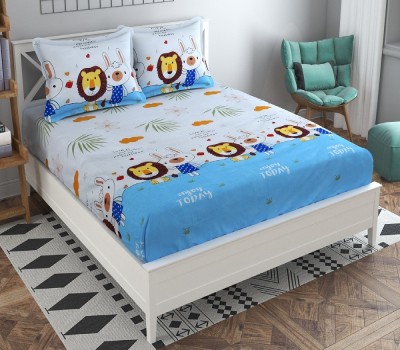 Panipat Textile Hub 140 TC Cotton Double Animal Flat Bedsheet(Pack of 1, White)