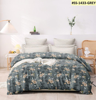 subhani Polycotton Double Flat 300 TC Motifs Bedsheet(Pack of 1, Dark Grey)