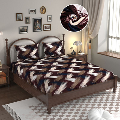 EVERLUSH Velvet King Fitted (Elastic) 400 TC Printed Bedsheet(Pack of 1, Brown Brush)