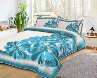 Nine Living 210 TC Cotton Double Abstract Flat Bedsheet(Pack of 1, Aqua)