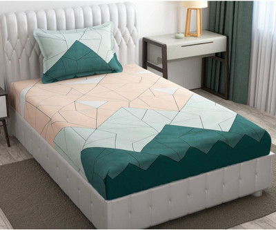 Kawi Polycotton Single Fitted (Elastic) 200 TC Printed Bedsheet(Pack of 1, Peach)
