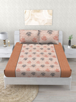 SPANGLE 144 TC Polycotton Double Printed Flat Bedsheet(Pack of 1, Peach, Brown)