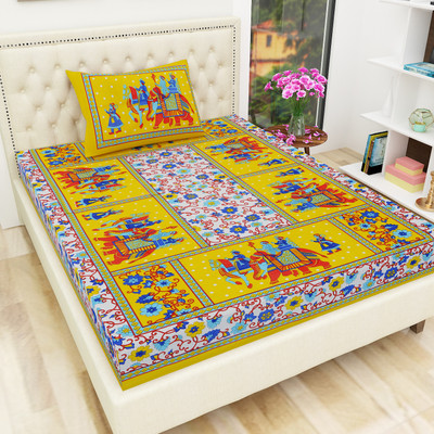 Ubania Collection 140 TC Cotton Single Printed Flat Bedsheet(Pack of 1, Yellow)