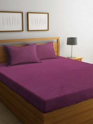 VORDVIGO 300 TC Cotton Double Striped Flat Bedsheet(Pack of 1, Wine)