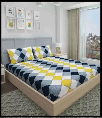 ROOMSTYLE Polycotton Double Fitted (Elastic) 144 TC Geometric Bedsheet(Pack of 1, Multicolor)