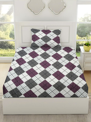 RRC 144 TC Microfiber Single Printed Flat Bedsheet(Pack of 1, Purple, Grey)
