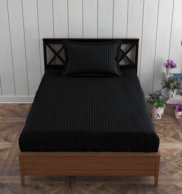 roman Cotton Single Flat 300 TC Striped Bedsheet(Pack of 1, Black)
