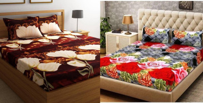 kaku handloom Cotton Double Flat 240 TC Printed Bedsheet(Pack of 2, Multicolor)