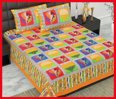 JAIPUR PRINTS Cotton Double Flat 240 TC Jaipuri Prints Bedsheet(Pack of 1, Multicolor)