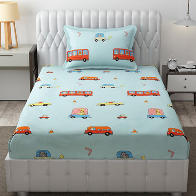 Freshfromloom 144 TC Microfiber Single Floral Flat Bedsheet(Pack of 1, Aqua)