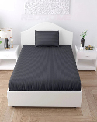 REDROME Cotton Single Flat 300 TC Striped Bedsheet(Pack of 1, Dark Grey)