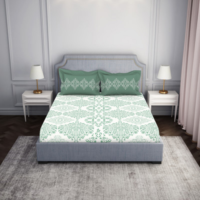 SPACES 144 TC Cotton Double Abstract Flat Bedsheet(Pack of 1, AQUA)