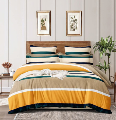 Roomessentials 200 TC Cotton Double Checkered Fitted (Elastic) Bedsheet(Pack of 1, orange and cream)