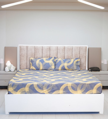 BELLA TRUE 140 TC Microfiber Double Abstract Flat Bedsheet(Pack of 1, Grey)