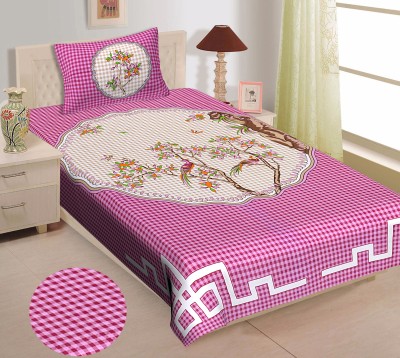 Indian Royal Fashion 104 TC Cotton Single Jaipuri Prints Flat Bedsheet(Pack of 1, Pink)