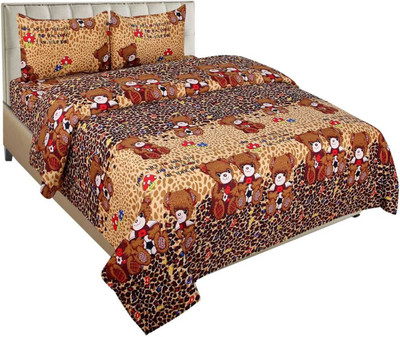 Aaarav textile Polycotton, Microfiber, Cotton Blend Double Flat 160 TC 3D Printed Bedsheet(Pack of 1, Brown)