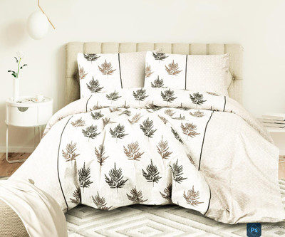 Yashi decor 160 TC Cotton Double Printed Flat Bedsheet(Pack of 1, White)