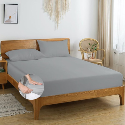 Apala 280 TC Microfiber King Solid Fitted (Elastic) Bedsheet(Pack of 1, Grey)