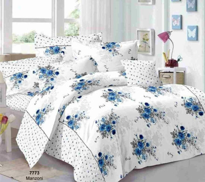 THANESH Cotton Double Flat 144 TC Floral Bedsheet(Pack of 1, White)