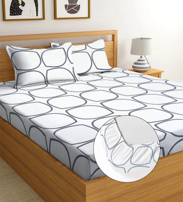 BLUEDOT Cotton King Fitted (Elastic) 244 TC Printed Bedsheet(Pack of 1, Multicolor)
