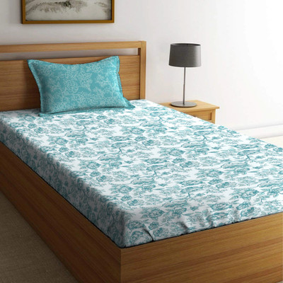 MYTRIDENT Cotton Single Flat 144 TC Geometric Bedsheet(Pack of 1, Juliet Blue)