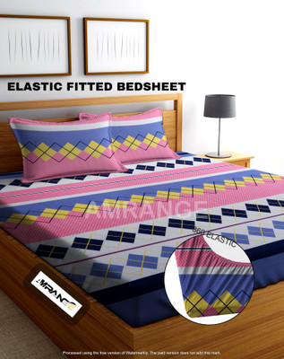 LEZANA 210 TC Microfiber King 3D Printed Fitted (Elastic) Bedsheet(Pack of 1, Multicolor)