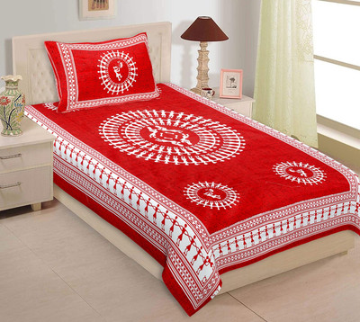 VNV Creation 180 TC Cotton Single Jaipuri Prints Flat Bedsheet(Pack of 1, Red)