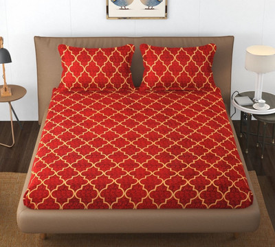 COTTON VILLAS 144 TC Microfiber Double Printed Flat Bedsheet(Pack of 1, 3D Circles Big Printed)