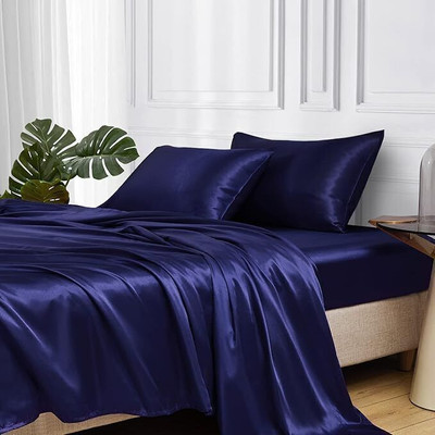 Mink Haven Cotton King Flat 300 TC Solid Bedsheet(Pack of 1, Navy Blue)