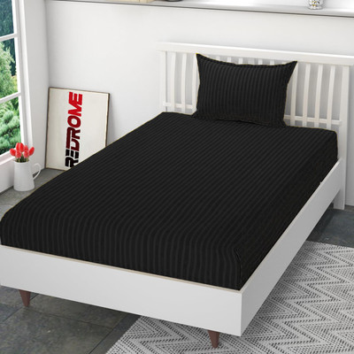 REDROME Cotton Single Flat 300 TC Striped Bedsheet(Pack of 1, Black)