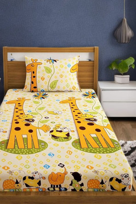 Sasvat 180 TC Microfiber Single Animal Flat Bedsheet(Pack of 1, Multicolor)
