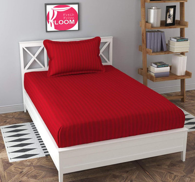 Freshfromloom 144 TC Microfiber Single Striped Flat Bedsheet(Pack of 1, Maroon)