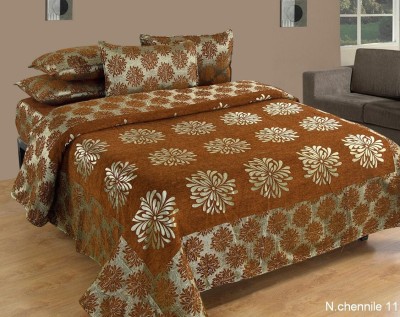 Nine Living 350 TC Velvet King Floral Flat Bedsheet(Pack of 1, Camel)