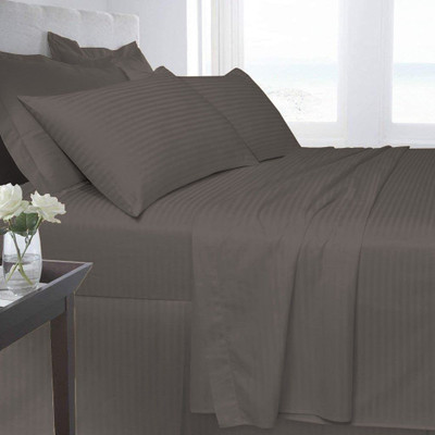 Jaipurlinen Cotton Double Flat 300 TC Striped Bedsheet(Pack of 1, Grey)