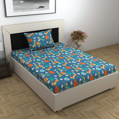 Divine Casa 144 TC Cotton Single Printed Flat Bedsheet(Pack of 1, White)