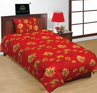 SILOT TEX PRINTS 228 TC Cotton Single Printed Flat Bedsheet(Pack of 1, Red)