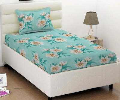 VAS COLLECTIONS 160 TC Cotton Single Floral Flat Bedsheet(Pack of 1, Blue)