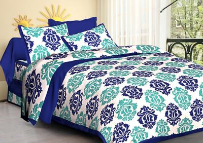 Xenops 280 TC Cotton Double Abstract Flat Bedsheet(Pack of 1, Blue)